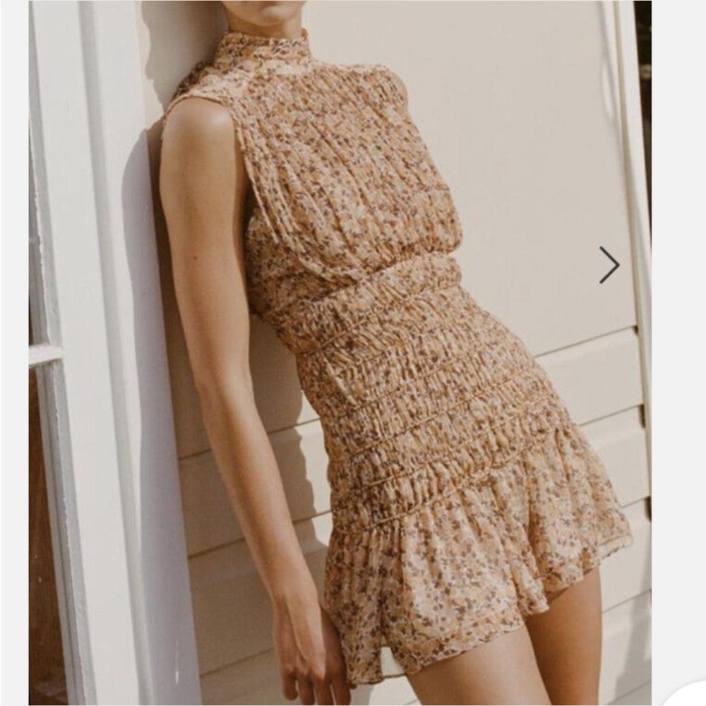 House of Harlow 1960 Floral Mini Dress in Tan